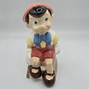 Vintage Pinocchio Seated Hand Crafted Painted Ceramic Figurine 9.5‎ in tall Vtg